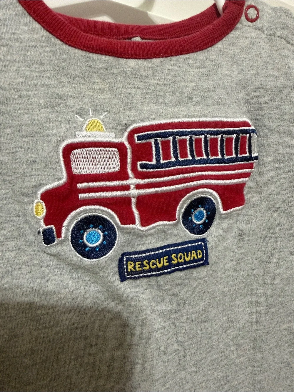 Little Wonders Grey and Red Fire Truck Footie Romper